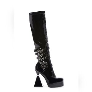 Black Patent Leather Knee-High Boots